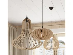 Lampada a sospensione in filo di legno naturale E27 Lámpara colgante con marco de alambre Madera natural E27
