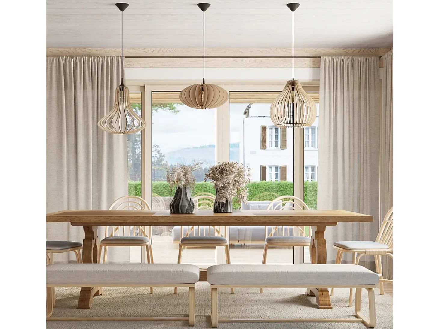 Lampada a sospensione in filo di legno naturale E27 Lámpara colgante con marco de alambre Madera natural E27