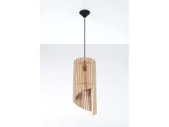 Lampada a sospensione in filo di legno naturale E27 Lámpara colgante con marco de alambre Madera natural E27