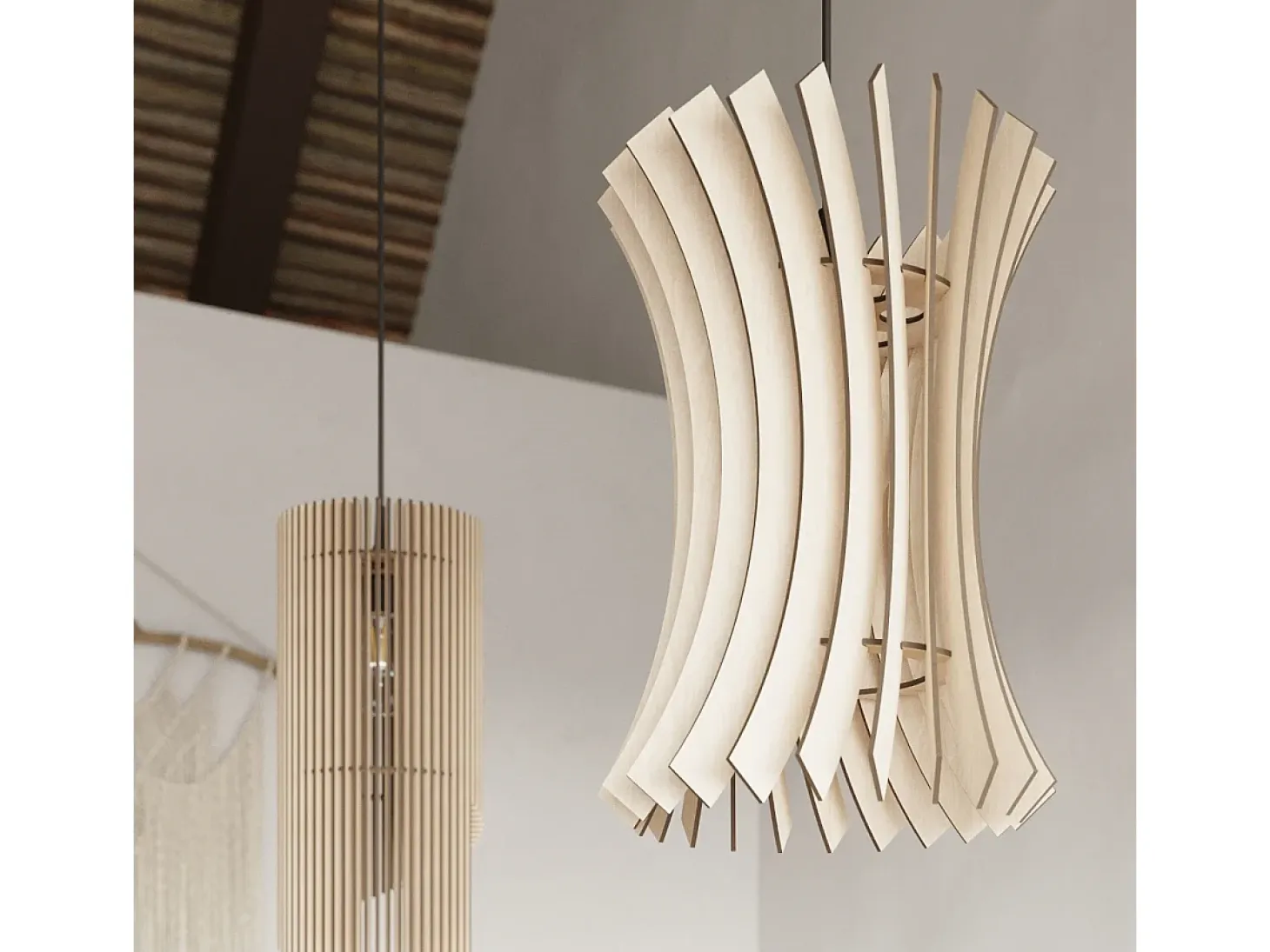 Lampada a sospensione in filo di legno naturale E27 Lámpara colgante con marco de alambre Madera natural E27