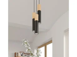 Lampada a sospensione sottile 8 cm nera, legno naturale GU10 Lámpara colgante delgada de 8 cm negro, madera natural GU10