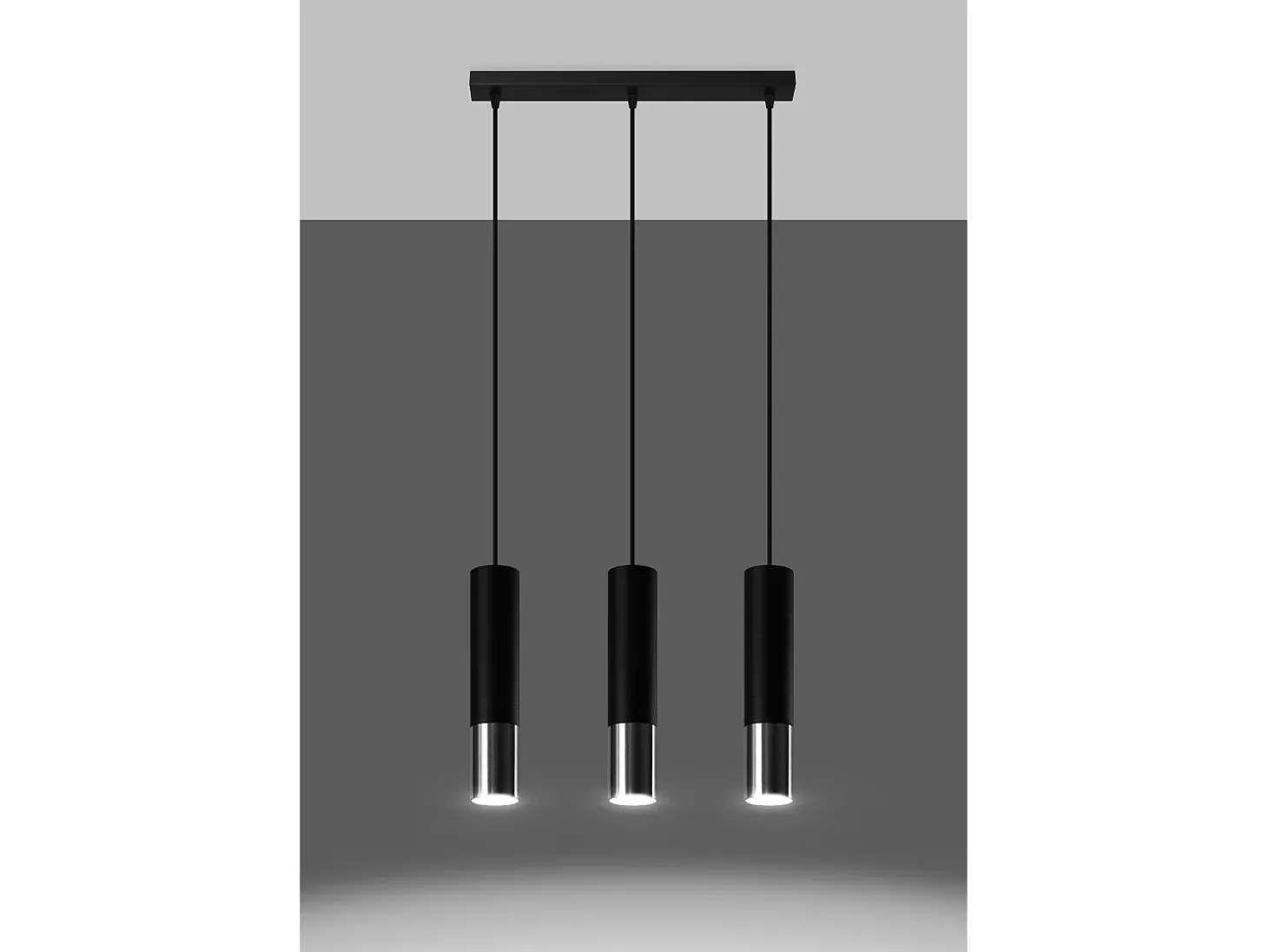 Lampada a sospensione tripla Nero, Cromo GU10 Lámpara colgante triple negra, cromada GU10