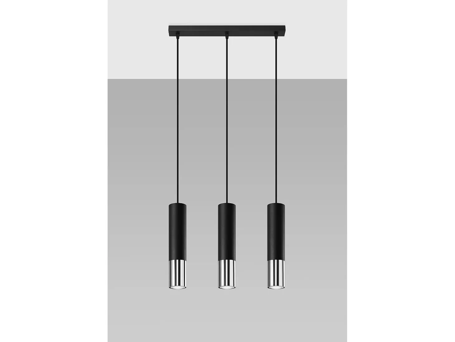 Lampada a sospensione tripla Nero, Cromo GU10 Lámpara colgante triple negra, cromada GU10
