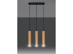Lampada a sospensione tripla in legno naturale GU10 Lámpara colgante triple madera natural GU10