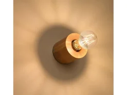 Lampada da parete rotonda da superficie in legno naturale E27 Lámpara de pared redonda de superficie madera natural E27
