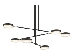 Lampadario A Sospensione Moderno Fad Metallo Nero Acrilico 6 Luci Led 40W