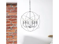 Lampadario a Sospensione 6 Luci Sfera Ferro Bianco e Argento Serie Williams