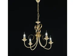 Lampadario Classico 4 Luci Ferro Battuto Avorio e Oro Serie Bandolo
