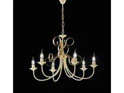 Lampadario Classico 6 Luci Ferro Battuto Avorio e Oro Serie Bandolo