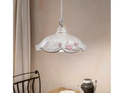 Lampadario Classico Belluno Ceramica E Ottone Satinato Decorato 1 Luce E27