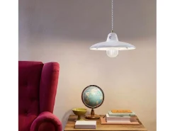 Lampadario Classico Como Ceramica Bianco Decorato Filo Blu 1 Luce E27