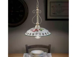 Lampadario Classico Napoli Metallo E Ceramica Bianco Sfumato Oro 1 Luce E27