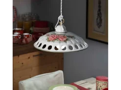 Lampadario Classico Napoli Ceramica E Ottone Satinato Decorato 1 Luce E27