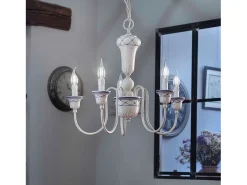 Lampadario Classico Sanremo Metallo E Ceramica Bianco Filo Blu 5 Luci E14