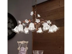 Lampadario Classico Siena Metallo E Ceramica Ruggine Decorato Lucido 8 Luce E14