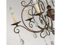 Lampadario Contemporaneo Chateau Acciaio Bronzo Moka Cristallo 6 Luci E14
