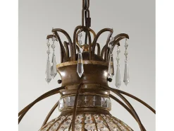 Lampadario Contemporaneo Bellini Acciaio Bronzo Ossidato Cristallo 3 Luci E14