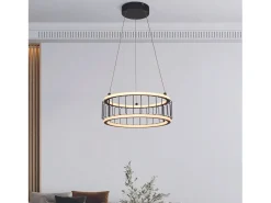 Lampadario Contemporaneo Circolo Alluminio Bianco Silicone Nero Led 40W 3000K