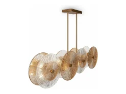 Lampadario Contemporaneo Aster Lineare Metallo Oro 8 Luci Con Diffusore In Vetro