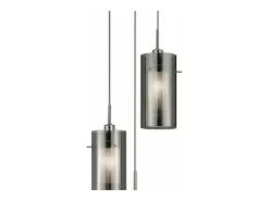Lampadario Contemporaneo Duo 2 Acciaio Cromo Vetro Argento 3 Luci E14