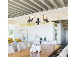 Lampadario Contemporaneo Ren Acciaio Nero Opaco Oro 5 Luci G9 3 Led
