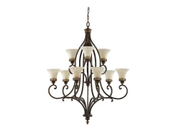 Lampadario Contemporaneo Drawing Room Acciaio Noce Vetro 9 Luci E27