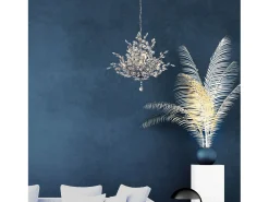 Lampadario Contemporaneo Mazzo Acciaio Cromo Vetro Trasparente 7 Luci E14