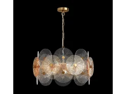 Lampadario Contemporaneo Aster Metallo Oro 8 Luci Con Diffusore In Vetro