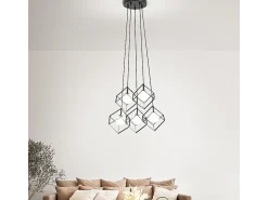Lampadario Contemporaneo Cube Metallo Nero Vetro 3 Luci G9