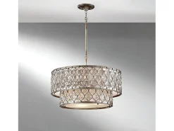 Lampadario Contemporaneo Lucia Acciaio Argento Brunito Cristallo 6 Luci E27