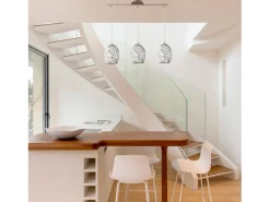 Lampadario Contemporaneo Crepitio Acciaio Argento Vetro 3 Luci E27