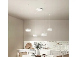 Lampadario Contemporaneo Aere Metallo Bianco Vetro 4 Luci Led 14W 3000K