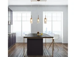 Lampadario Contemporaneo Duetto 3 Acciaio Ottone Vetro 3 Luci E14