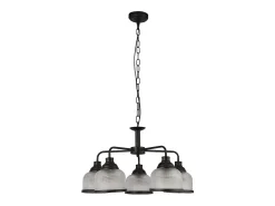 Lampadario Contemporaneo Highworth Acciaio Nero Vetro Trasparente 5 Luci E27