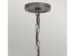 Lampadario Industrial Angelo Acciaio Anticato Metallo Vetro Grigio 6 Luci E27