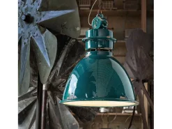 Lampadario Industrial Ferro E Ceramica Vintage Verde 1 Luce E27 50Cm