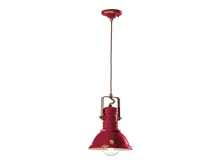 Lampadario Industrial Ferro E Ceramica Vintage Bordeaux 1 Luce E27 23Cm