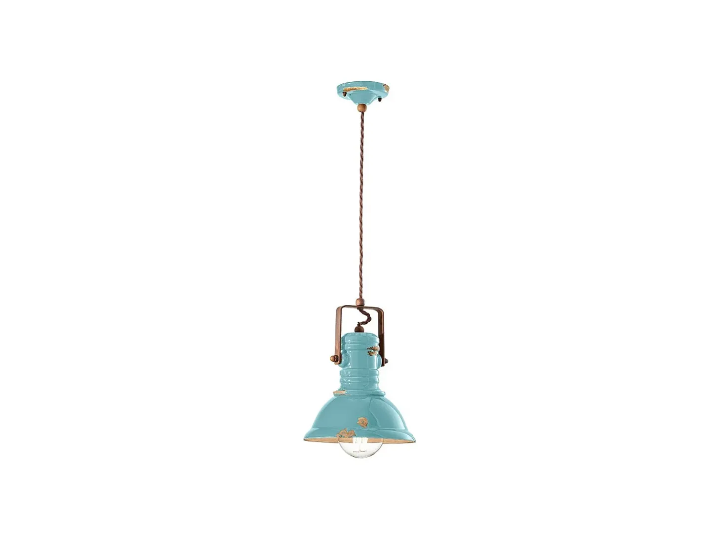 Lampadario Industrial Ferro E Ceramica Vintage Azzurro 1 Luce E27 23Cm