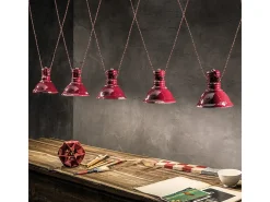 Lampadario Industrial Ferro E Ceramica Vintage Bordeaux 3 Luci E27