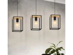 Lampadario Industrial Libertad 3 Luci Metallo Nero E Marrone