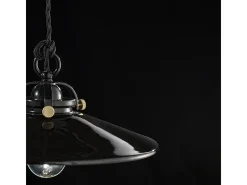 Lampadario Industrial Minimal B&W Metallo Smaltato Nero 1 Luce E27 42Cm