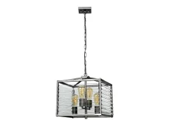 Lampadario Industrial Nordico Louvre Acciaio Canna Di Fucile Vetro 4 Luci E27