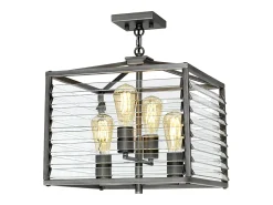 Lampadario Industrial Nordico Louvre Acciaio Canna Di Fucile Vetro 4 Luci E27