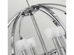 Lampadario Industrial Nordico Mondo Acciaio Cromo Lucido Vetro 8 Luci G9 3 Led