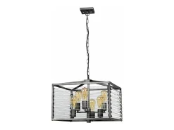 Lampadario Industrial Nordico Louvre Acciaio Ccanna Di Fucile Vetro 6 Luci E27