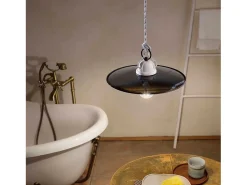 Lampadario Industrial Potenza Ferro E Ceramica Nero Diam. 25Cm 1 Luce E27