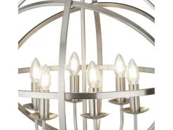 Lampadario Industrial-Nordico Orbita Ferro Argento 6 Luci E14