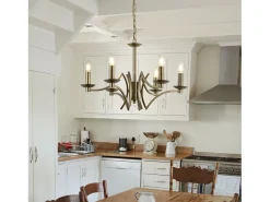 Lampadario Industrial-Nordico Ascot Acciaio Ottone 6 Luci E14