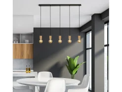 Lampadario Lineare Industrial-Nordico Spinoso Acciaio Nero Marrone 5 Luci E27