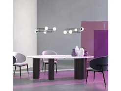 Lampadario Minimal Balance In Metallo Oro 4 Luci E Diffusori Sferici Bianchi